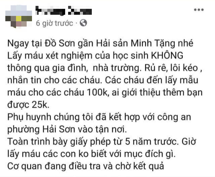 Nhóm &quot;bông hồng đen&quot; tự ý lấy hàng trăm mẫu máu của học sinh làm xét nghiệm - Ảnh 1.