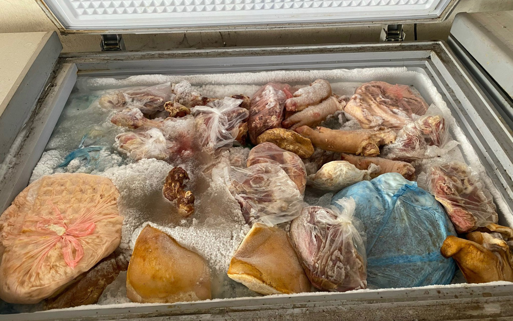 Một tiểu thương tích trữ gần 3 tấn thịt lợn đông lạnh nhiều ngày, có dấu hiệu ôi thiu
