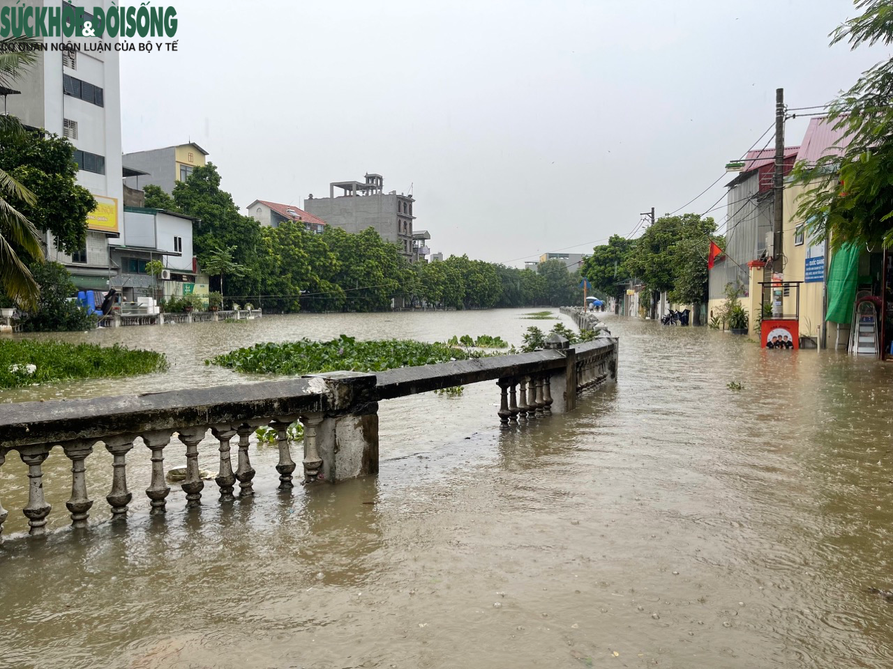 Đường phố Hà Nội ngập sâu sau mưa lớn, người dân chèo thuyền di chuyển - Ảnh 8.