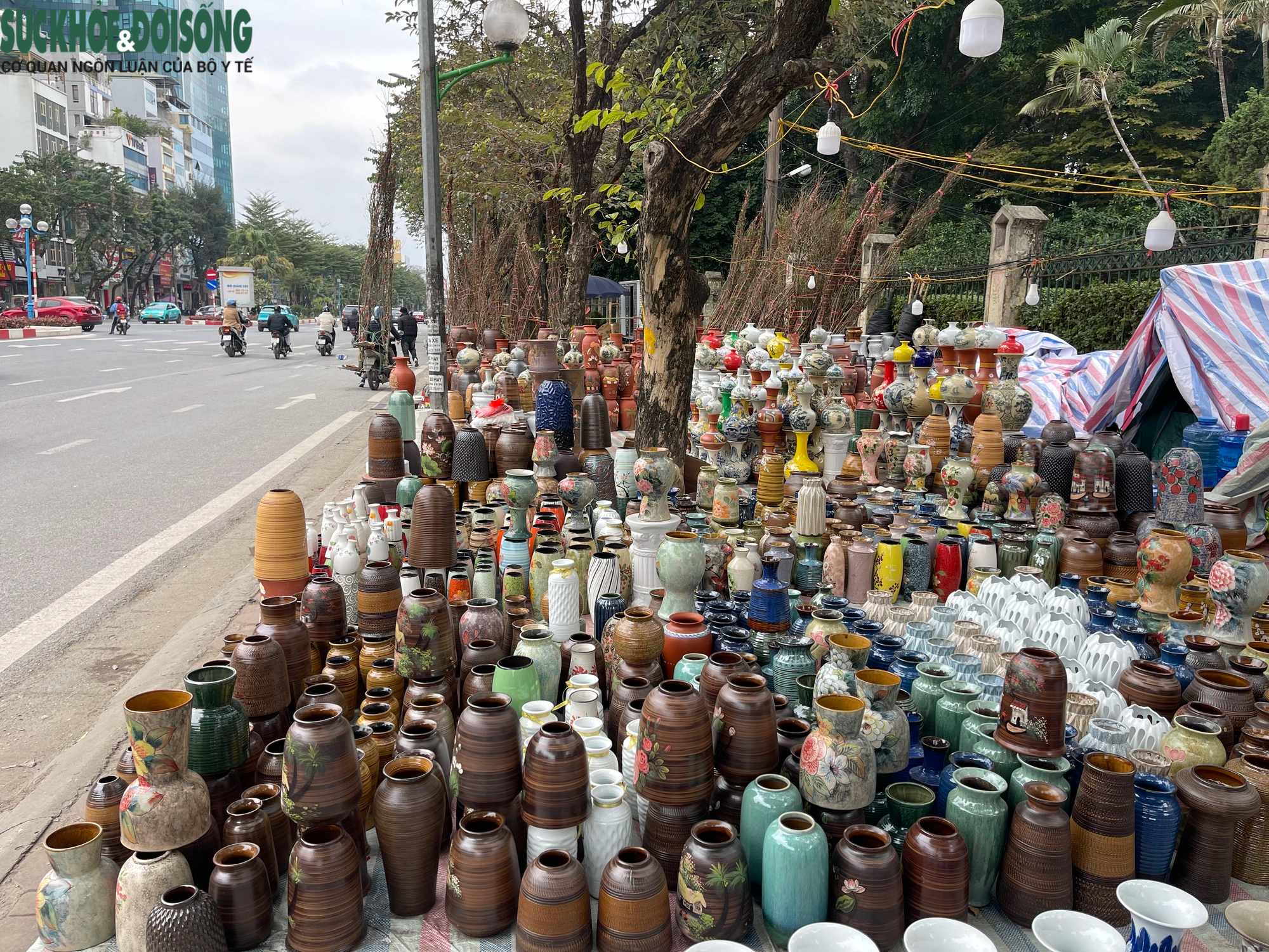 Vỉa hè Hà Nội thành chợ bán đào quất, 'đẩy' người đi bộ xuống đường- Ảnh 4.