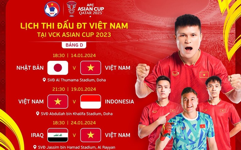 Lịch thi đấu của đội tuyển Việt Nam tại Asian Cup 2023 mới nhất