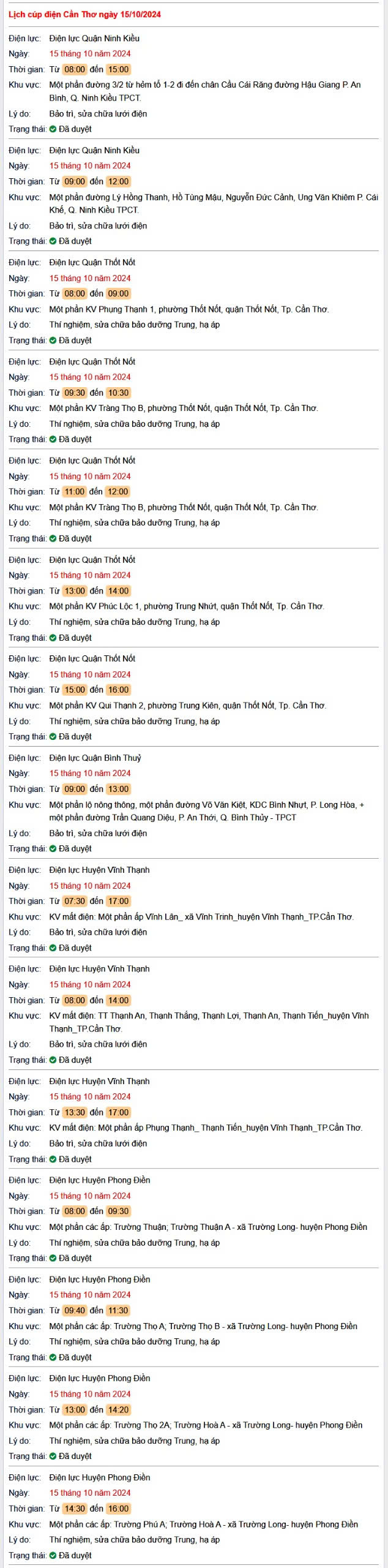 Lịch cúp điện hôm nay Thứ 3 ngày 15/10/2024 tại Cần Thơ- Ảnh 1.