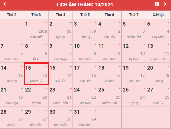 Lịch âm 15/10 - Âm lịch hôm nay 15/10 - Lịch vạn niên ngày 15/10/2024- Ảnh 1.