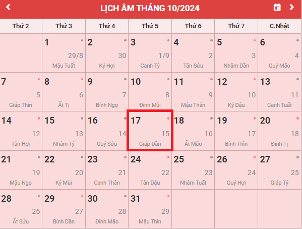 Lịch âm 17/10 - Âm lịch hôm nay 17/10 - Lịch vạn niên ngày 17/10/2024- Ảnh 1.