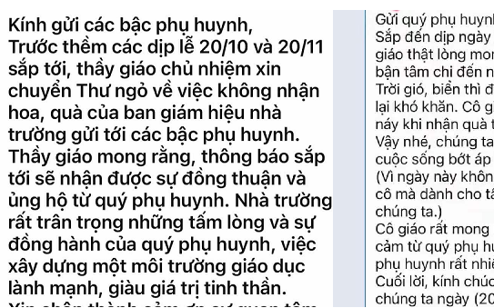 Phụ huynh cảm động khi nhận tin nhắn không nhận quà 20/10, 20/11 của thầy cô giáo