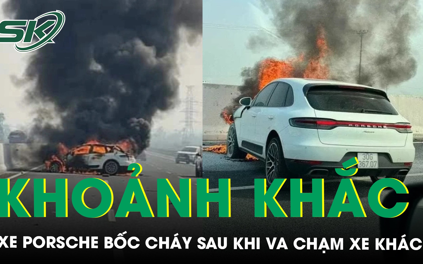 Khoảnh khắc xe sang Porsche bốc cháy ngùn ngụt trên cao tốc