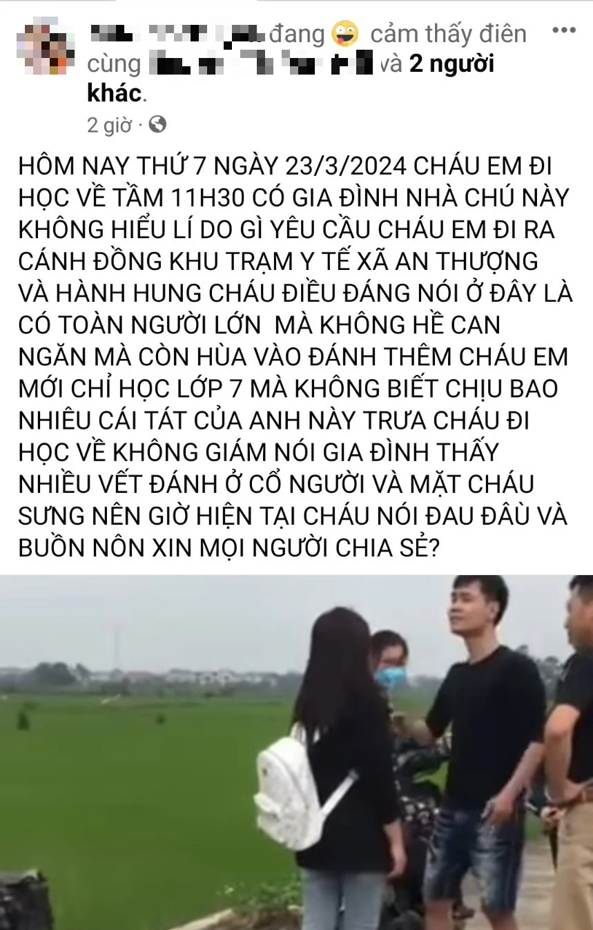 Thông tin mới vụ nữ sinh lớp 7 ở Hải Dương bị người nhà bạn học cùng trường tát liên tiếp vào mặt- Ảnh 1.