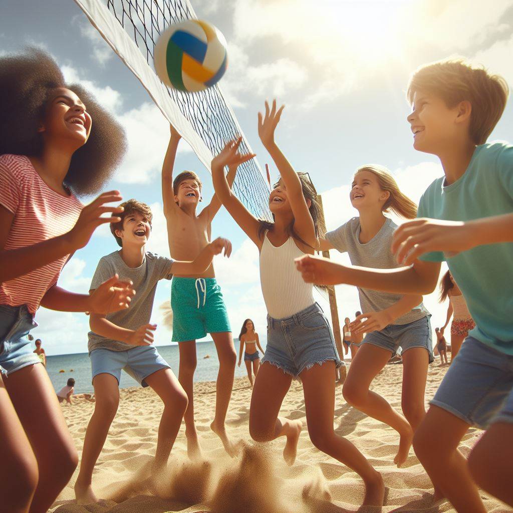 children playing volleyball
