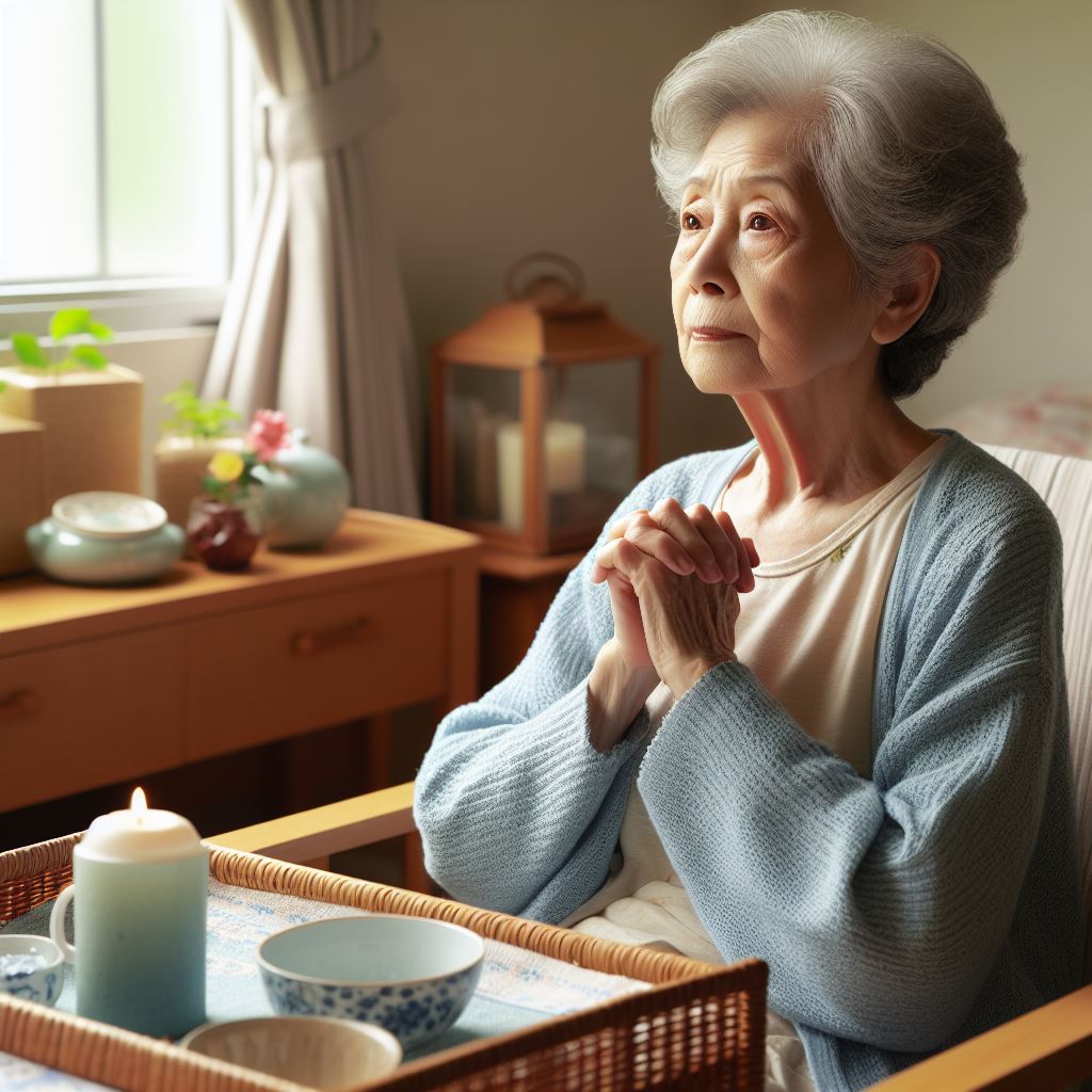 người bệnh nữ cao tuổi đang ngồi thờ thẫn do mất trí nhớ