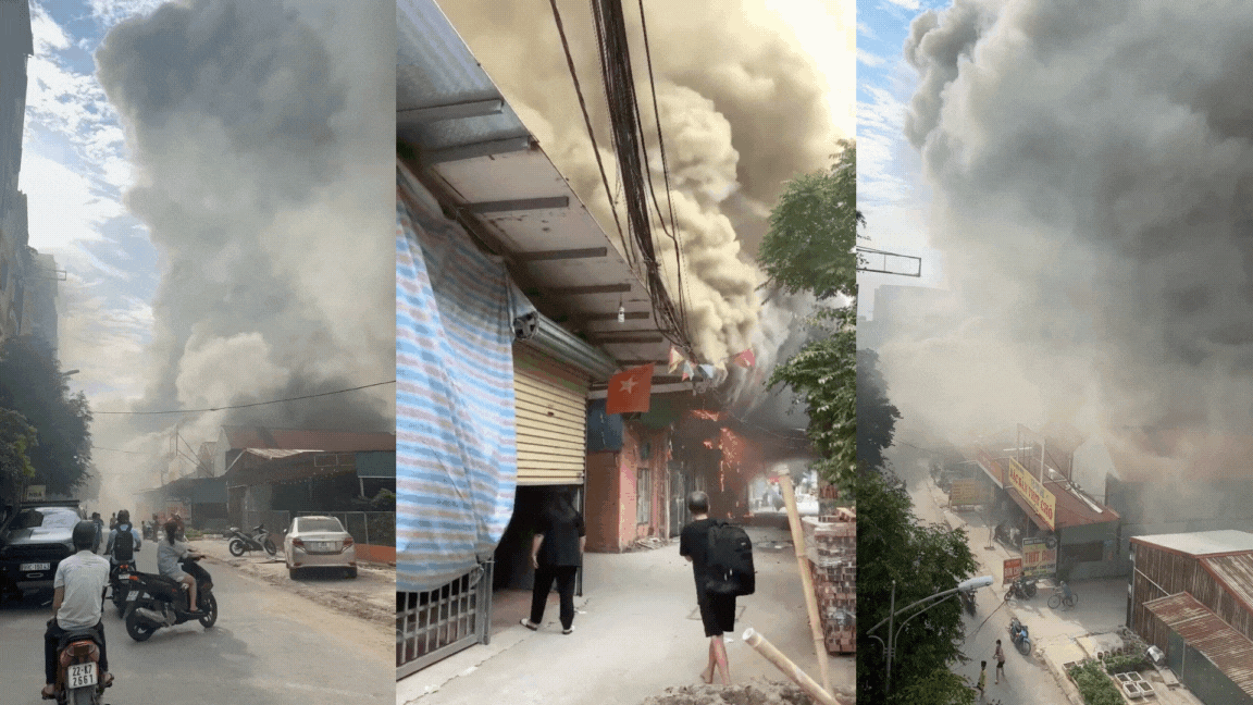 Video cháy lớn tại Bắc Ninh, cột khói khổng lồ bốc cao hàng trăm mét - Ảnh 2.