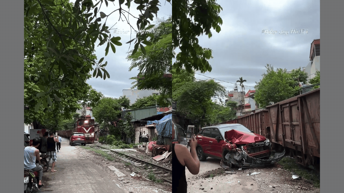 Video toàn cảnh vụ tàu hỏa đâm ô tô dừng đỗ cạnh đường ray tại Hà Nội- Ảnh 2.