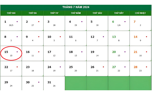 Lịch âm 15/7 - Âm lịch hôm nay 15/7 - Lịch vạn niên ngày 15/7/2024