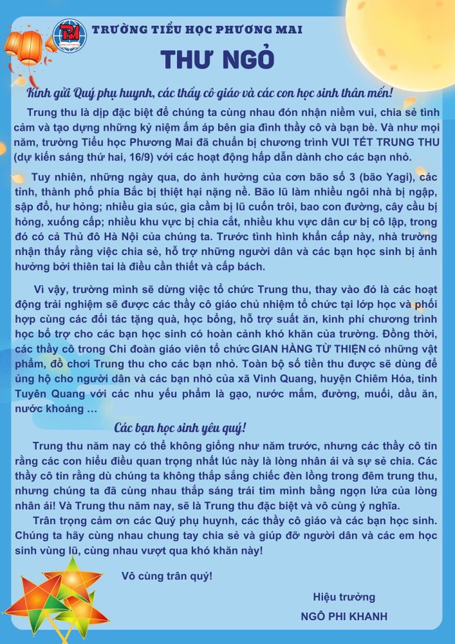 Nhiều trường học Hà Nội dừng tổ chức Trung thu để 'tiếp sức' đồng bào vùng bão lũ- Ảnh 4.