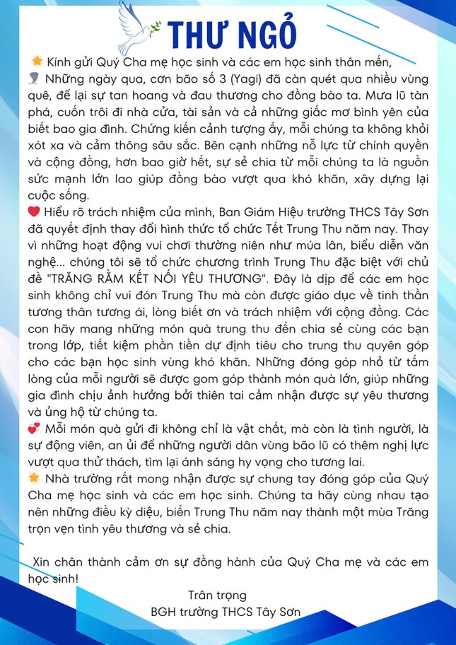 Nhiều trường học Hà Nội dừng tổ chức Trung thu để 'tiếp sức' đồng bào vùng bão lũ- Ảnh 3.