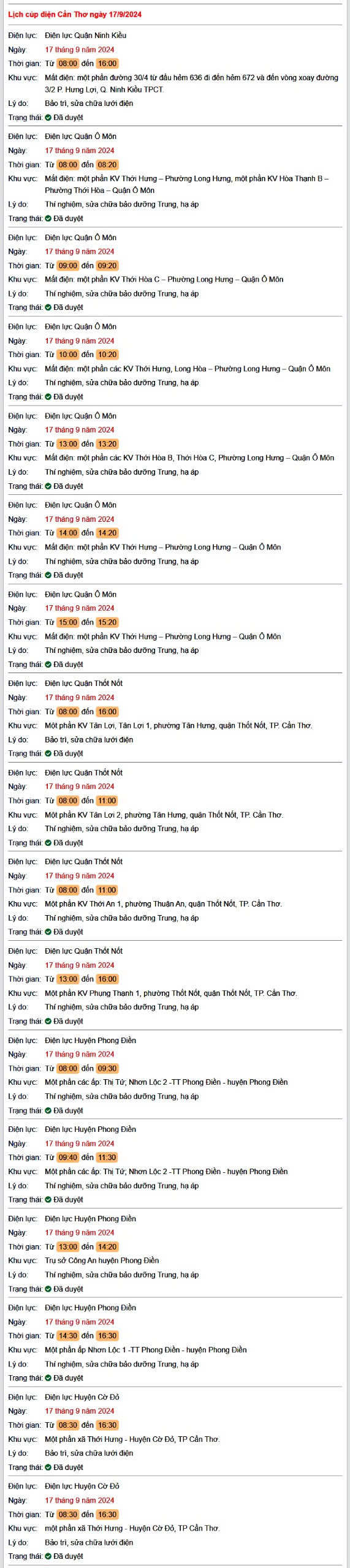 Lịch cúp điện hôm nay Thứ 3 ngày 17/9/2024 tại Cần Thơ- Ảnh 1.