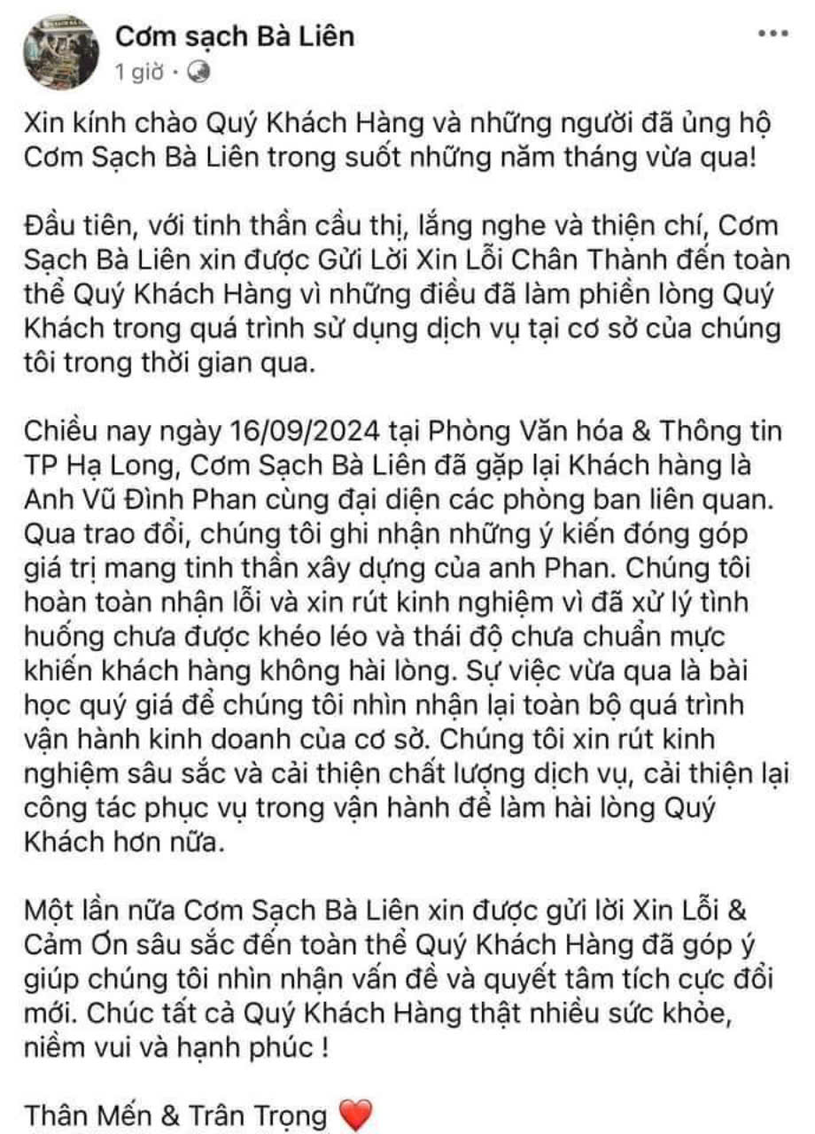 Chủ quán cơm nổi tiếng Hạ Long đang bị tẩy chay đã xin lỗi khách hàng- Ảnh 2.