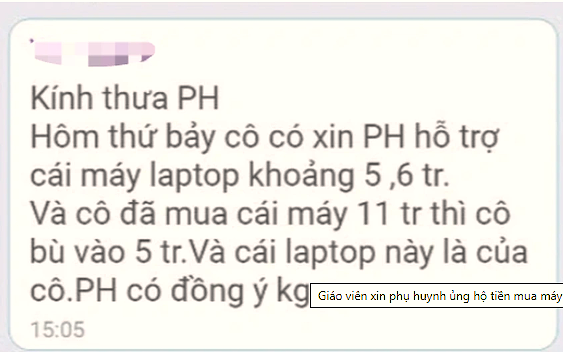 Cô giáo xin phụ huynh hỗ trợ tiền mua máy tính: &quot;Vi phạm cả đạo lý và pháp lý&quot;