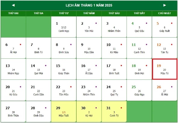 Lịch âm 19/1 - Âm lịch hôm nay 19/1 - Lịch vạn niên ngày 19/1/2025- Ảnh 1.