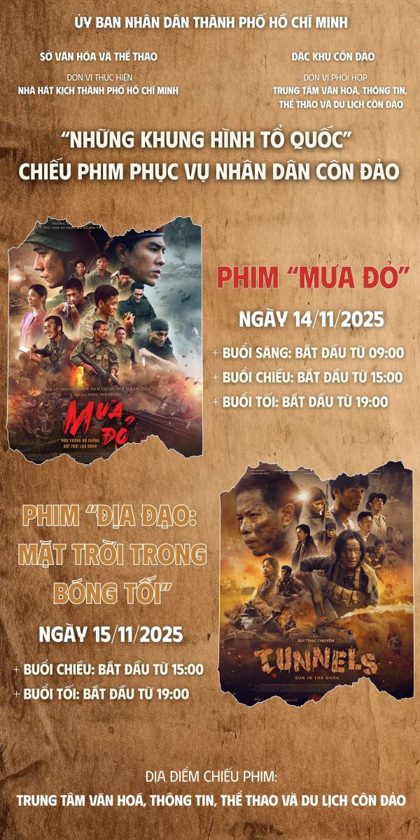 TP Hồ Chí Minh chiếu miễn phí hai phim 'Mưa đỏ' và 'Địa đạo' tại đặc khu Côn Đảo- Ảnh 2. TP Hồ Chí Minh chiếu miễn phí hai phim 'Mưa đỏ' và 'Địa đạo' tại đặc khu Côn Đảo- Ảnh 2.