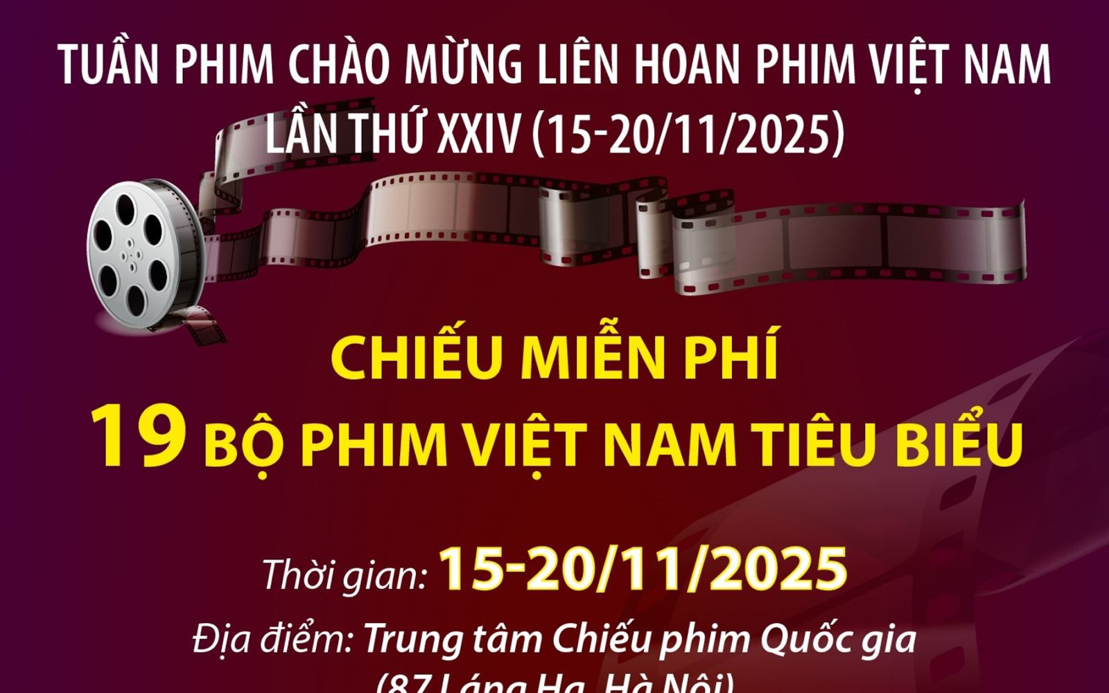 19 bộ phim được chiếu miễn phí chào mừng Liên hoan Phim Việt Nam lần thứ XXIV