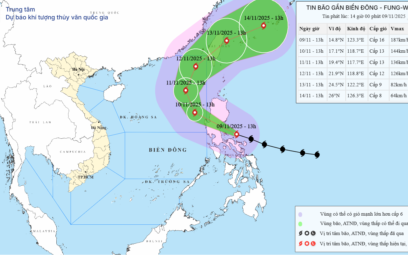 Bão Fung Wong di chuyển theo quỹ đạo trái quy luật- Ảnh 3. Khi vào Biển Đông, bão Fung Wong sẽ duy trì gió giật cấp 16