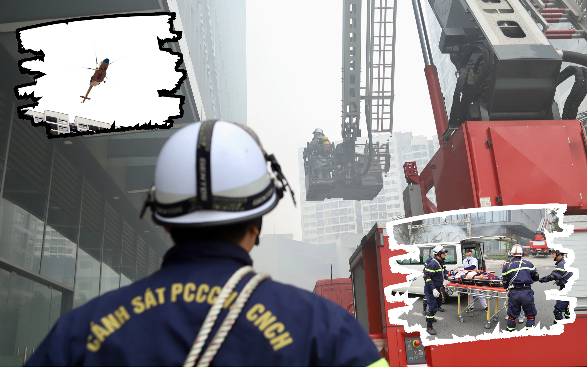 Trực thăng tham gia diễn tập chữa cháy, cứu nạn quy mô 4000 người ở Hà Nội