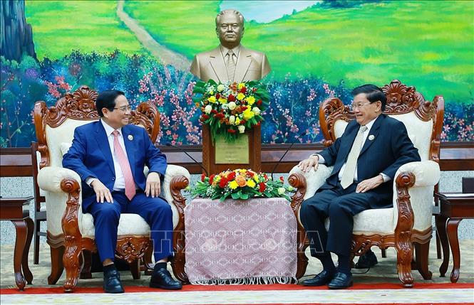 Thủ tướng Phạm Minh Chính hội kiến Tổng Bí thư, Chủ tịch nước Lào- Ảnh 3.