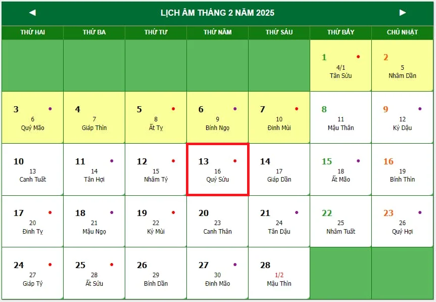 Lịch âm 13/2 - Âm lịch hôm nay 13/2 - Lịch vạn niên ngày 13/2/2025- Ảnh 1.