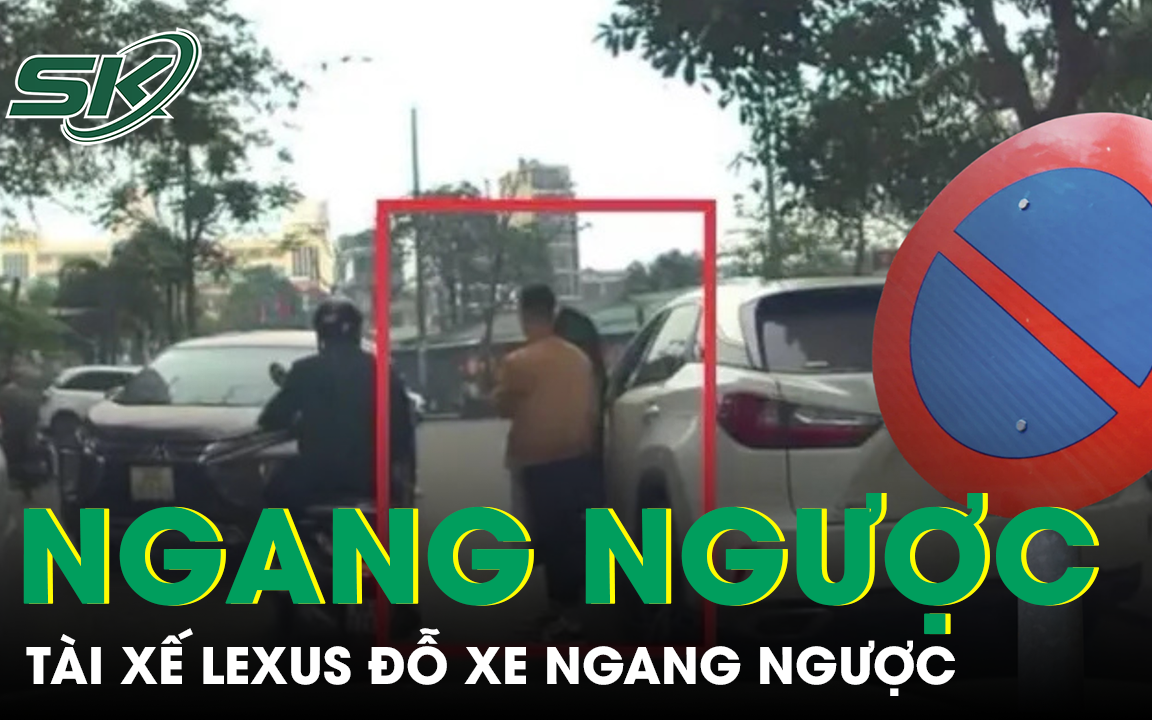 CSGT làm việc với tài xế xe Lexus ngang ngược đỗ xe trên phố Hà Nội gây ùn tắc