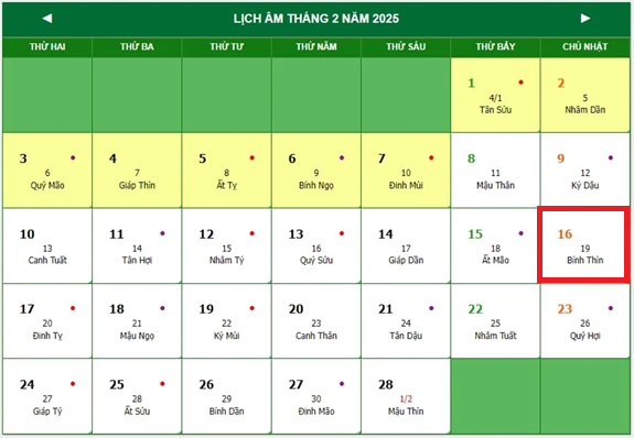 Lịch âm 16/2 - Âm lịch hôm nay 16/2 - Lịch vạn niên ngày 16/2/2025- Ảnh 1.