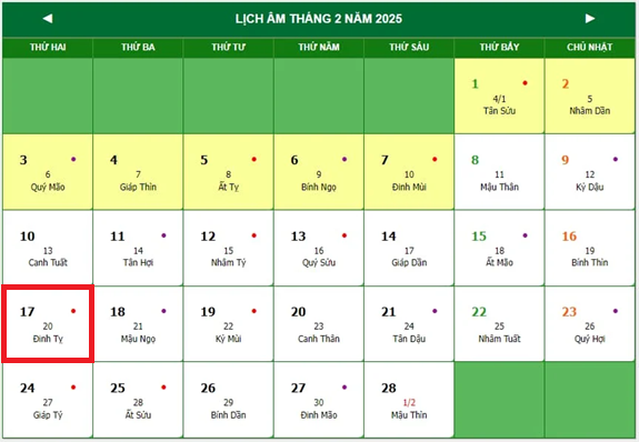 Lịch âm 17/2 - Âm lịch hôm nay 17/2 - Lịch vạn niên ngày 17/2/2025- Ảnh 1.