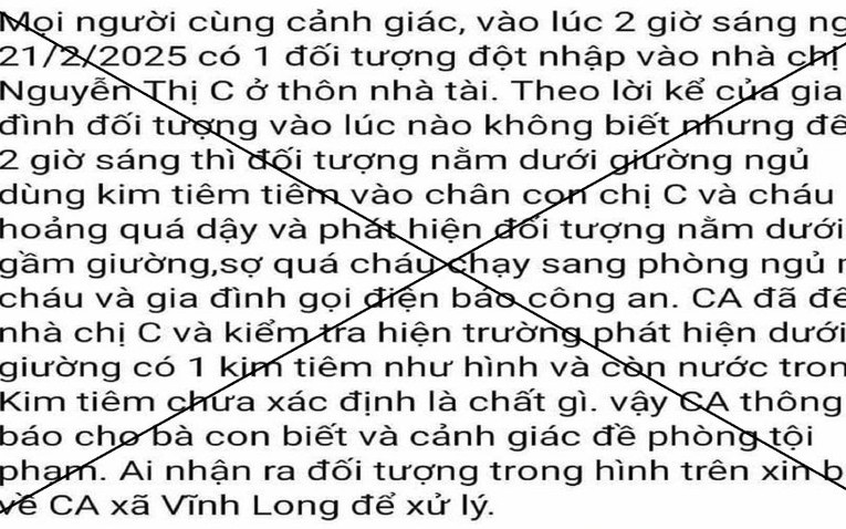 Thực hư thông tin &quot;người lạ trốn dưới gầm giường dùng kim tiêm chích trẻ em&quot;