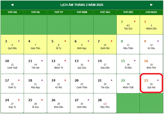 Lịch âm 23/2 - Âm lịch hôm nay 23/2 - Lịch vạn niên ngày 23/2/2025- Ảnh 1.