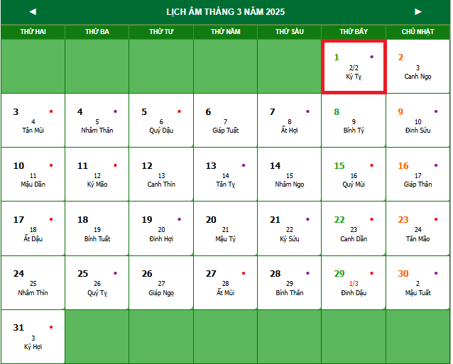 Lịch âm 1/3 - Âm lịch hôm nay 1/3 - Lịch vạn niên ngày 1/3/2025- Ảnh 1.