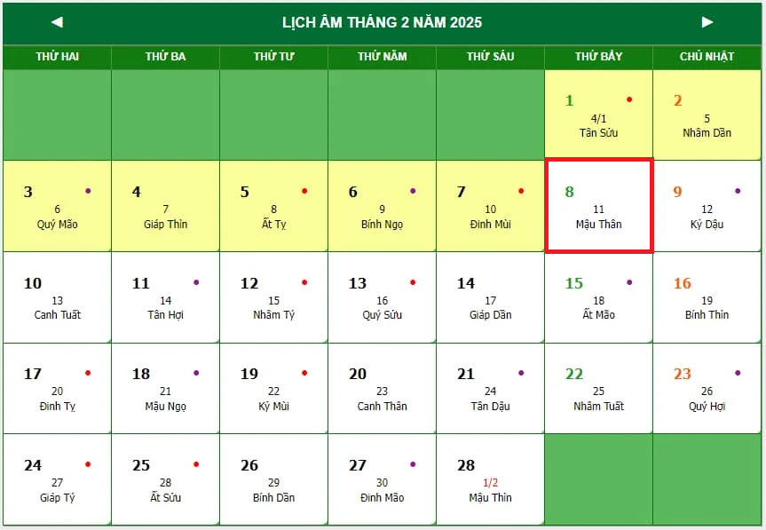 Lịch âm 8/2 - Âm lịch hôm nay 8/2 - Lịch vạn niên ngày 8/2/2025- Ảnh 1.