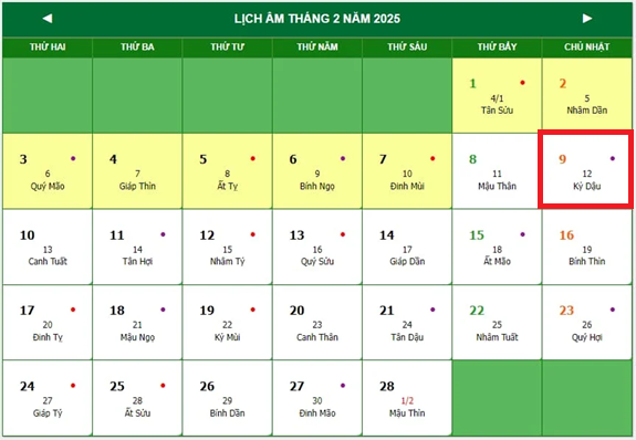 Lịch âm 9/2 - Âm lịch hôm nay 9/2 - Lịch vạn niên ngày 9/2/2025- Ảnh 1.