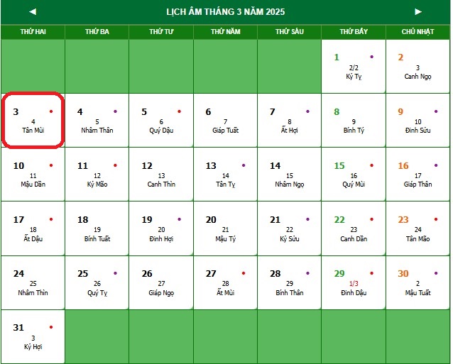 Lịch âm 3/3 - Âm lịch hôm nay 3/3 - Lịch vạn niên ngày 3/3/2025- Ảnh 1.