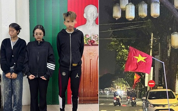 Làm rõ người phụ nữ có hành động phản cảm ở Giải bóng đá Tứ Hùng- Ảnh 2. Xử lý 3 thanh thiếu niên có hành vi rút cây cắm cờ và để lá cờ Tổ quốc dưới đường