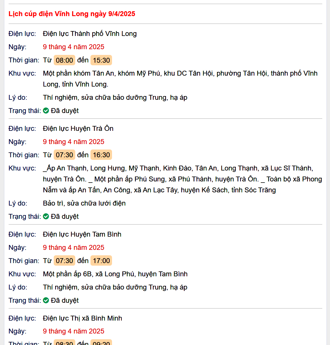 Lịch cúp điện hôm nay Thứ 4 ngày 9/4/2025 tại Vĩnh Long- Ảnh 1.