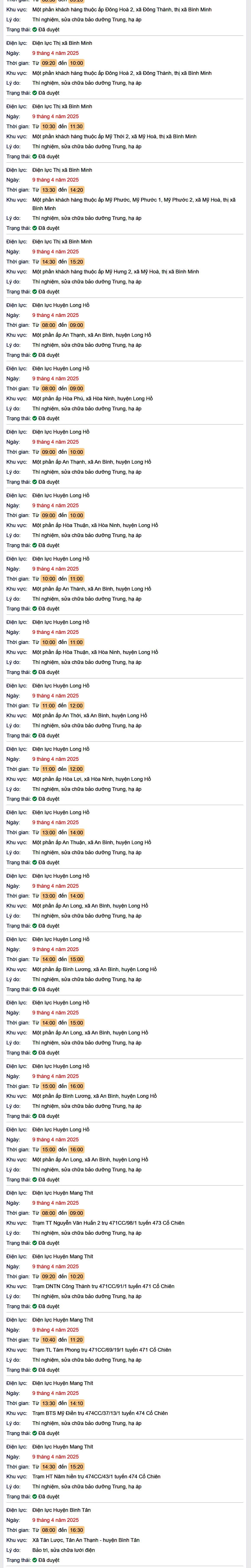 Lịch cúp điện hôm nay Thứ 4 ngày 9/4/2025 tại Vĩnh Long- Ảnh 2.