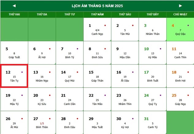 Lịch âm 12/5 - Âm lịch hôm nay 12/5 - Lịch vạn niên ngày 12/5/2025- Ảnh 1. Lịch âm 12/5 - Âm lịch hôm nay 12/5 - Lịch vạn niên ngày 12/5/2025- Ảnh 1.