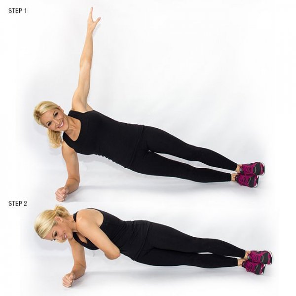 5 bài tập bodyweight giúp thu nhỏ vòng eo- Ảnh 4. Side plank deals with reach through