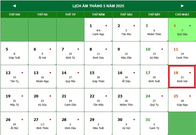 Lịch âm 18/5 - Âm lịch hôm nay 18/5 - Lịch vạn niên ngày 18/5/2025- Ảnh 1. Lịch âm 18/5 - Âm lịch hôm nay 18/5 - Lịch vạn niên ngày 18/5/2025- Ảnh 1.