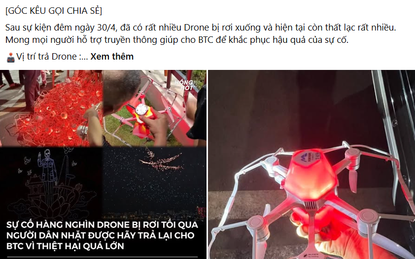Vụ hàng loạt drone rơi đêm 30/4: Người nhặt được không trả lại sẽ bị xử lý thế nào?