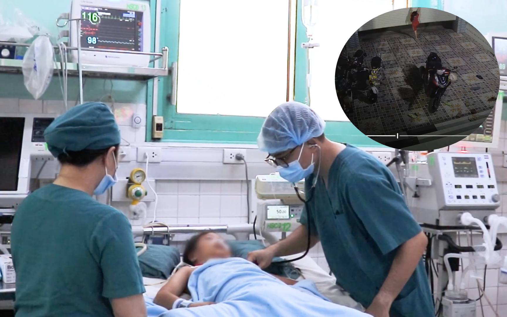 Bệnh nhi 8 tuổi ngưng tim sau 10 phút bị cuốn vào cửa cuốn