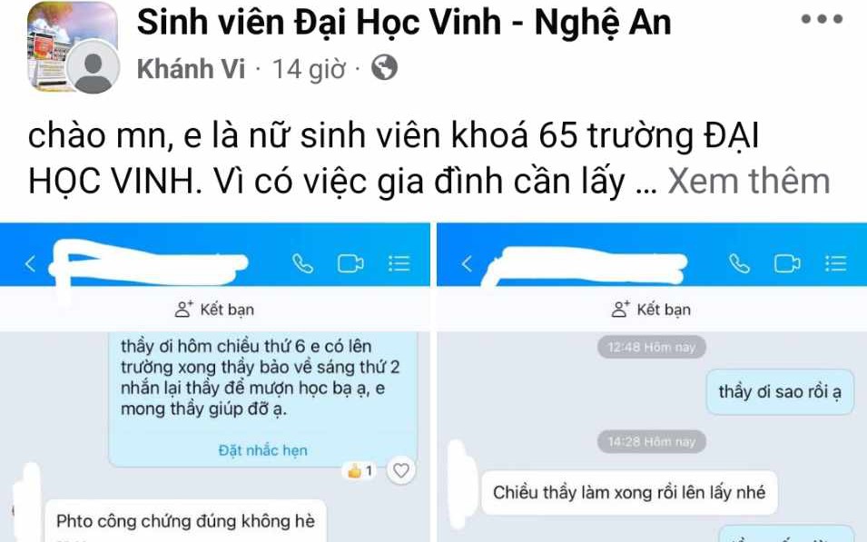 Xác minh thông tin nữ sinh tố cán bộ trường Đại học Vinh 'sàm sỡ'