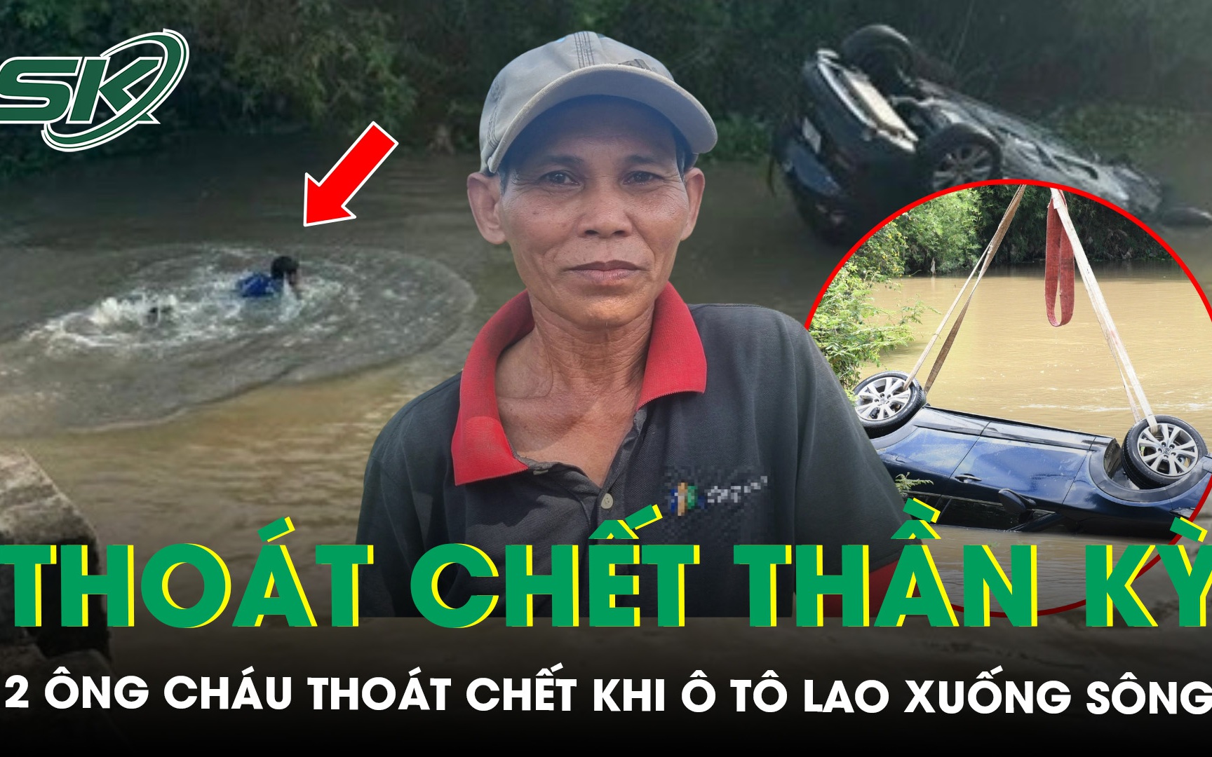 Ông ngoại cùng cháu 30 tháng tuổi thoát chết thần kỳ khi ô tô lao xuống sông ở Quảng Ngãi