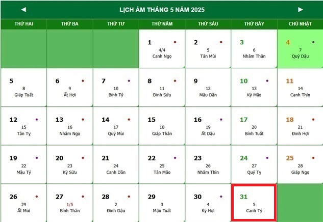 Lịch âm 31/5 - Âm lịch hôm nay 31/5 - Lịch vạn niên ngày 31/5/2025- Ảnh 1. Lịch âm 31/5 - Âm lịch hôm nay 31/5 - Lịch vạn niên ngày 31/5/2025- Ảnh 1.