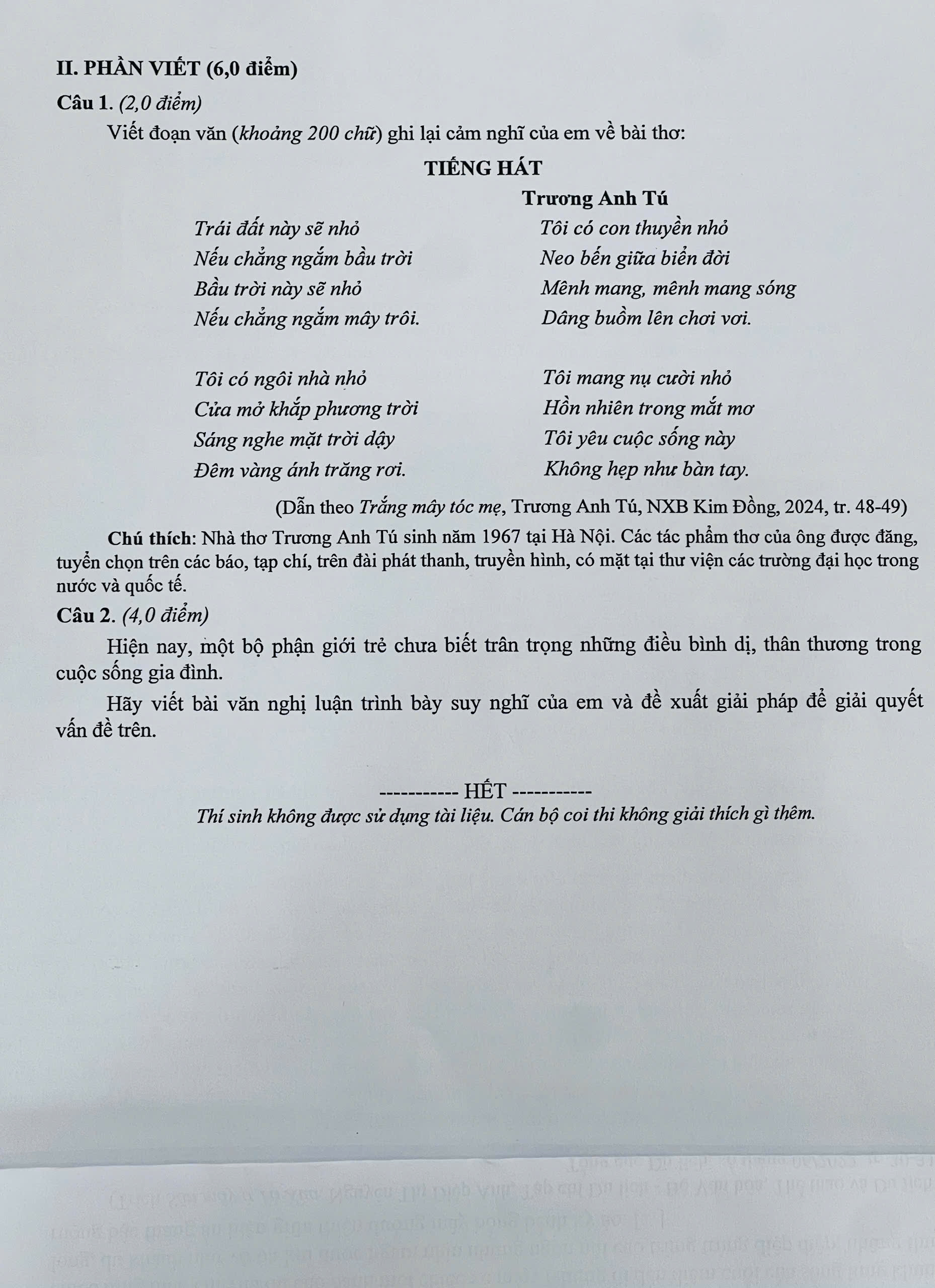 Kỳ thi vào lớp 10 ở Hải Phòng: Đề thi ngữ Văn hay, vừa sức và gần gũi- Ảnh 2. Kỳ thi vào lớp 10 ở Hải Phòng: Đề thi ngữ Văn hay, vừa sức và gần gũi- Ảnh 2.