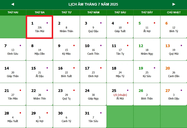 Lịch âm 1/7 - Âm lịch hôm nay 1/7 - Lịch vạn niên ngày 1/7/2025- Ảnh 1.